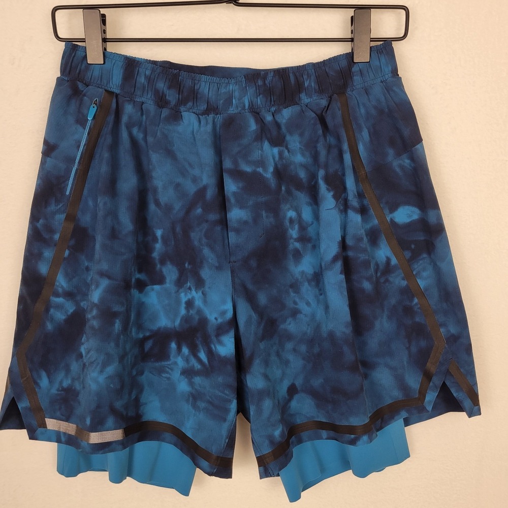 Lululemon Men's Surge Lined Shorts M blue tie-dye reflective details